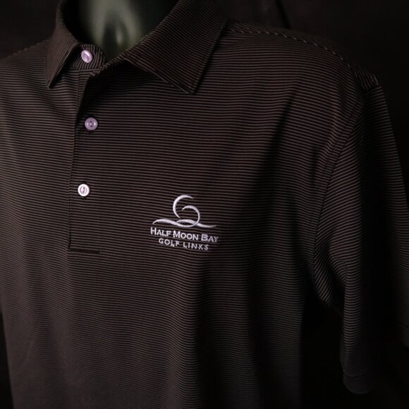 Half Moon Bay Peter Millar Summer Comfort Gray Pinstriped Polo (L) OMG! ⛳️ - Picture 7 of 7